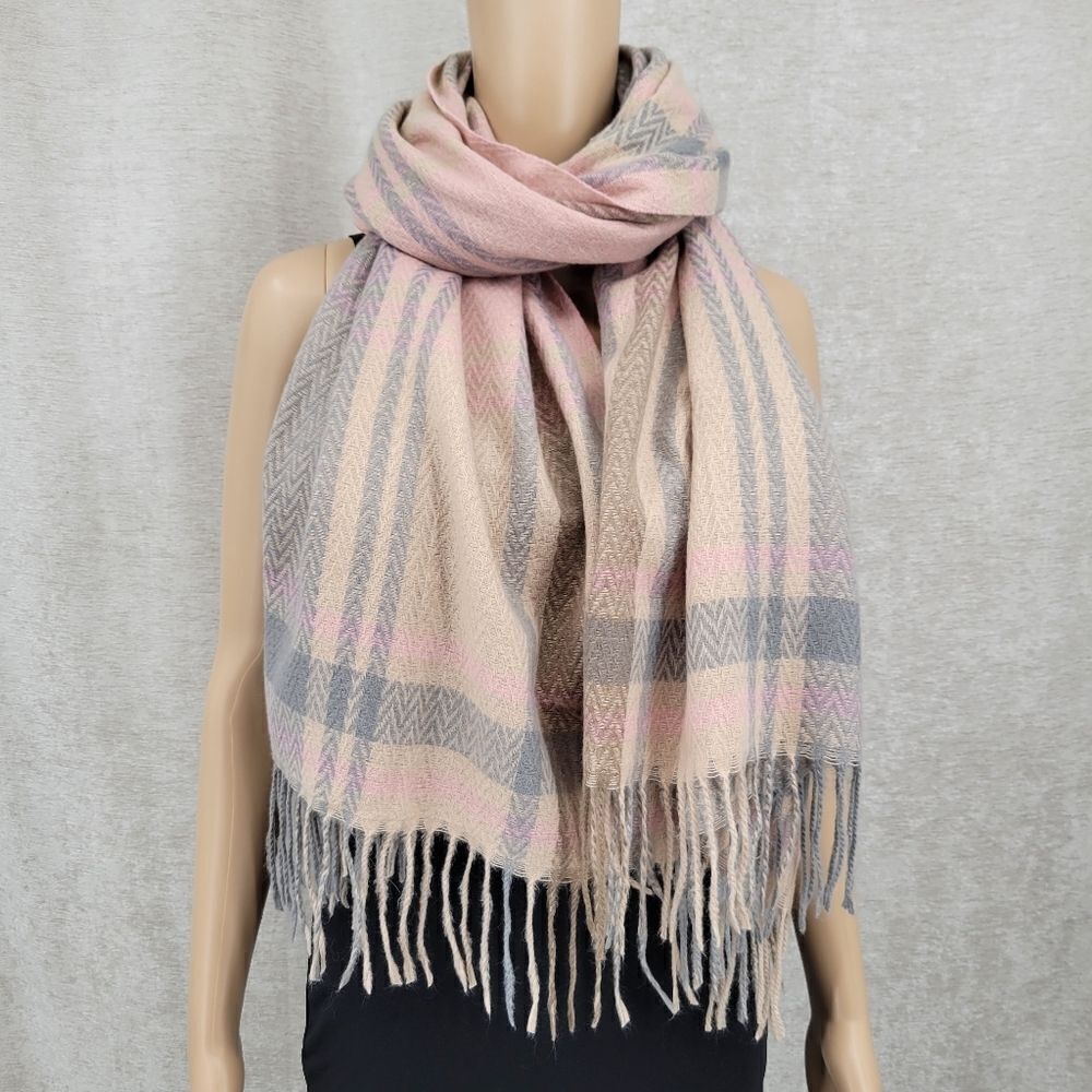 Scarf Dusty Pink Pale Peach Gray Plaid Super Soft Feminine Women's Scarf